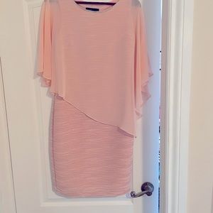 Beautiful mother of the groom dress with a silky draping shawl, sparkle edging